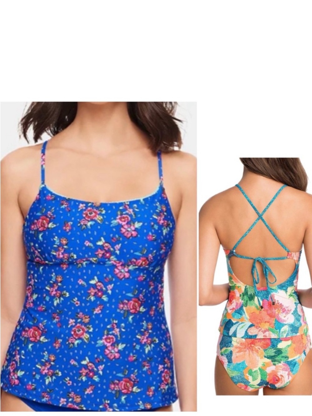 VERA BRADLEY Blue Floral Tankini Bikini Top w Criss-Cross Straps